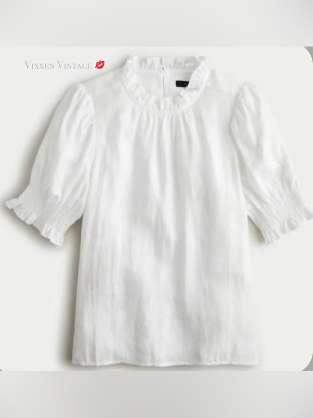 J. CREW 'SMOCKED PUFF SLEEVE LINEN TOP' IN WHITE - Picture 2 of 7